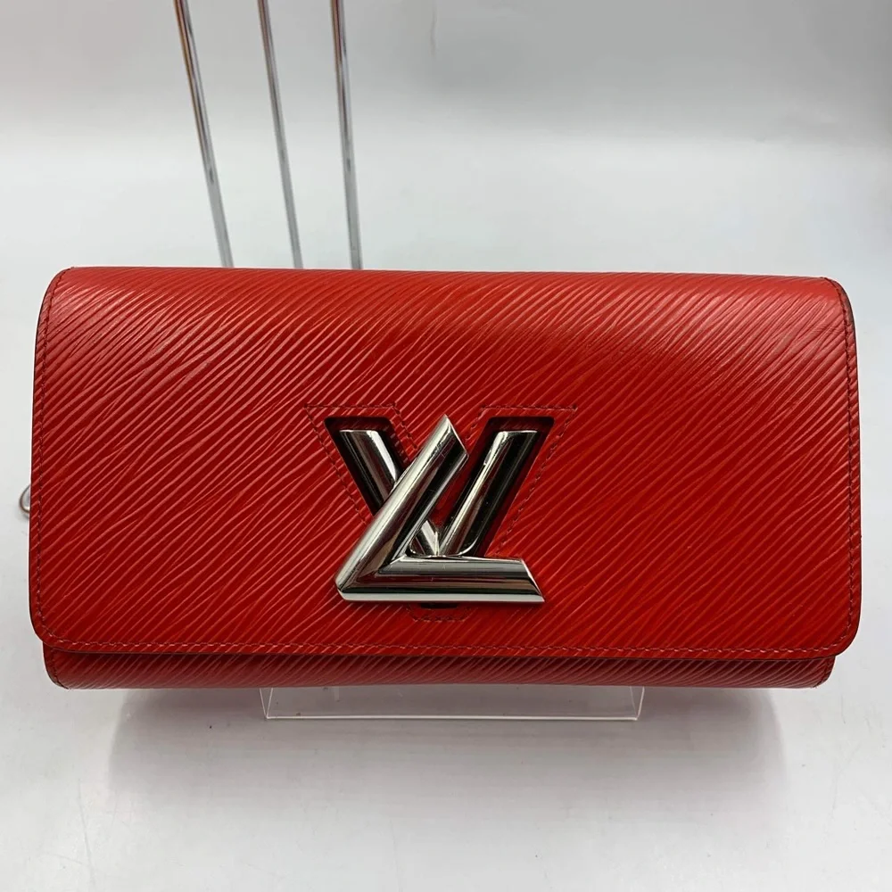 Louis Vuitton Red Epi Leather Wallet with Silver LV Logo